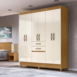 Guarda Roupa Casal 6 Portas 2 Gavetas Freijo/Off  New Mafra