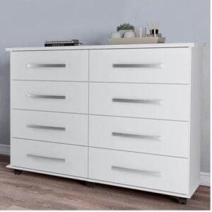 Cômoda Com 8 Gavetas Pés Rodízios Jade Branco – Primus