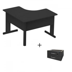 Mesa De Escritório Uno Com Conexão Leque 160 X 60 E Mesa Aux De 80 X 60  Preta E Gavetas 15 MM
