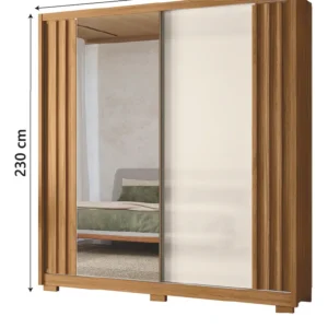 Guarda Roupas Solteiro c/ Espelho 2 ´Portas  colorado Cor Freijo /Off White  Moval