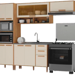 Cozinha Munique c/tampo Canelato/Nat Off 5 peças