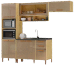 Cozinha Munique c/tampo Wood Madeirado/Reflecta Brilho 5 peças