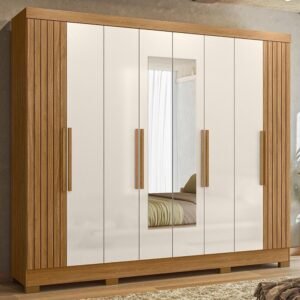 Guarda Roupa Diplomata  C/ Espelho 8 Portas 4 Gavetas Frisado Freijó/Off White- Moval