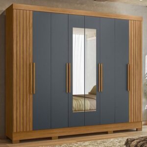 Guarda Roupa Diplomata Frisado 8 Portas C/ Espelho Freijó Cinza Moval