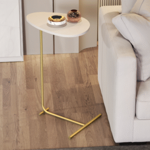MESA DE APOIO SOFÁ lateral ORGANICO OFF WHITE PÉ DOURADO