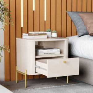 MESA DE CABECEIRA TUCUPI SLIM OFF WHITE  PÉ  DOURADO