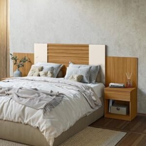 Cabeceira Com Ripado 2 Mesa De Cabeceira Araguaia - Freijó / Off White / Cinza Flex