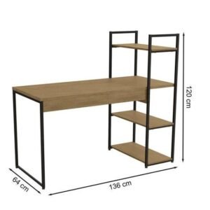 Mesa Com Estante 3 Prateleiras industrial 25mm Freijo/Preto 1,36x0,6x0,74