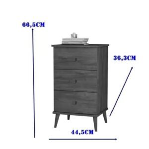 Mesa De Cabeceira 3 Gavetas Ravi Branco/Amêndoa Wood