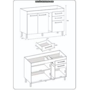 Balcao P/ Pia 3 Portas 2 Gavetas Napoles 4040R Canelato Rustico/Preto Fosco Atualle
