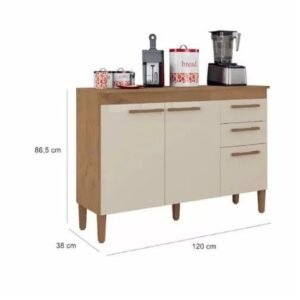 Balcão Modena Com 2 Portas E 3 Gavetas Canelato Rustico Natura Off White