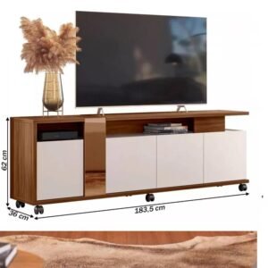 Rack Para Tv Até 75 Polegadas New Cristal 4 Portas Nogueira San Remo/Off White - Caemmun