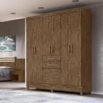 Guarda Roupa Casal 6 Portas 2 Portas New Mafra Castanho Wood - Moval