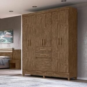 Guarda Roupa Casal 6 Portas 2 Portas New Mafra Castanho Wood - Moval