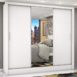 Guarda Roupa Solteiro Com 3 Portas Com Espelho, 3 Gavetas Internas, Cor Branco - Ville