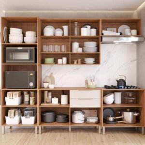 Cozinha Modulada Divina Ripada 5 Peças Com Placa Ripada Mgm - Freijó/Off White