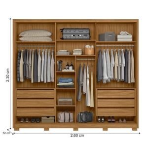 Guarda Roupa Casal 3 Portas Com Espelho Deslizantes 6 Gavetas Arizona - Freijó / Off White