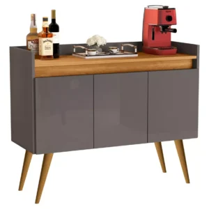 Buffet Gold 3 Portas Preto Com Mel Primus Cinza/Mel