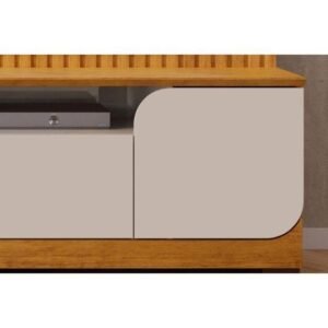 Home p/TV até 65 Polegadas Vougue Ripado c/ Prateleira e Nichos 182x183cm Freijó/Off White - DJ Móveis