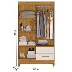 Guarda-Roupa Solteiro 4 Portas 2 Gavetas Chile Moval freijo/off