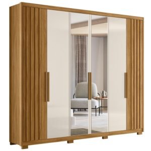 Guarda Roupa Casal 6 Portas Com Espelho 4 Gavetas Araguaia - Freijó / Off White Freijó