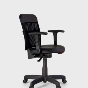 Cadeira Executiva Sun Tela Braço Digitador e Base Backsystem Giratória Preta - Courino Preto