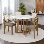 Conjunto Mesa de Madeira Perola 1030x1030 4 cadeiras safira
